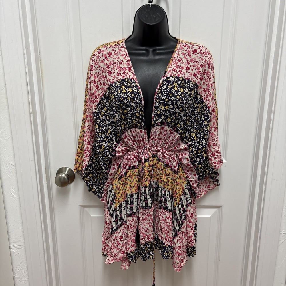 Anthropologie Hinge Women Tunic Dress One Size Boho Tribal Tassels Elastic Waist